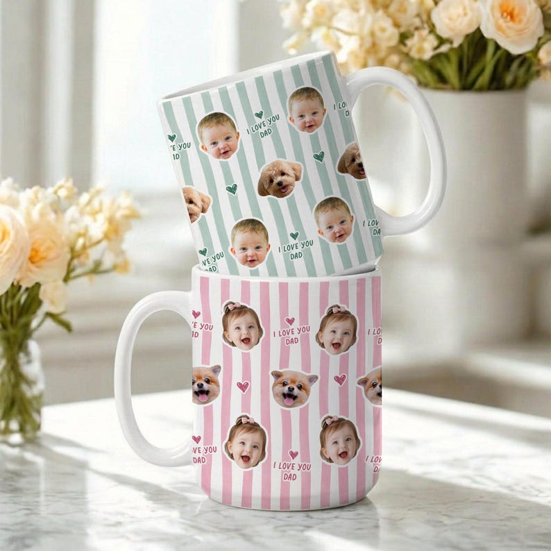 Custom Baby Photo Retro Mug, Best Dad Ever Personalized Father's Day Gift
