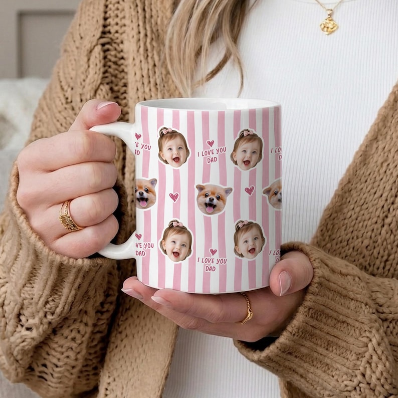 Custom Baby Photo Retro Mug, Best Dad Ever Personalized Father's Day Gift