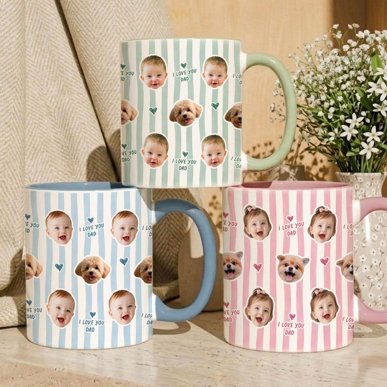 Custom Baby Photo Retro Mug, Best Dad Ever Personalized Father's Day Gift
