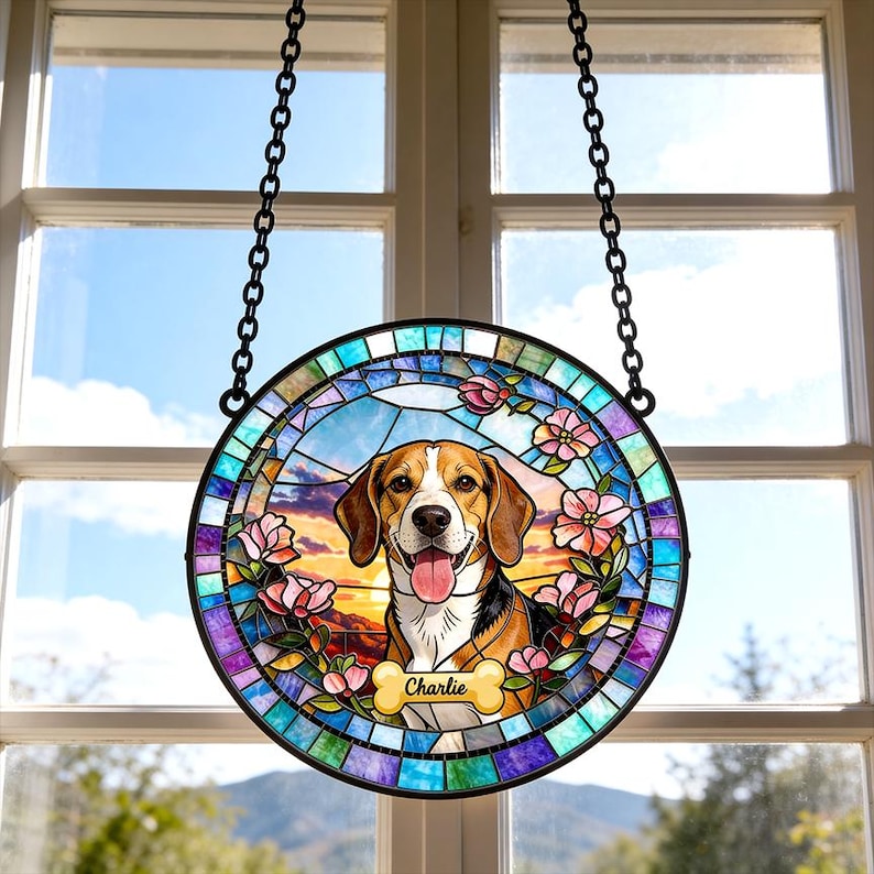 Personalized Dog Portrait Stained Suncatcher