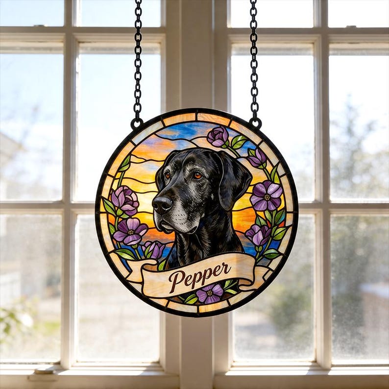 Personalized Dog Portrait Stained Suncatcher