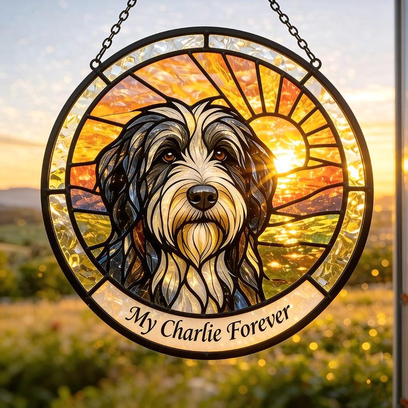 Personalized Dog Portrait Stained Suncatcher