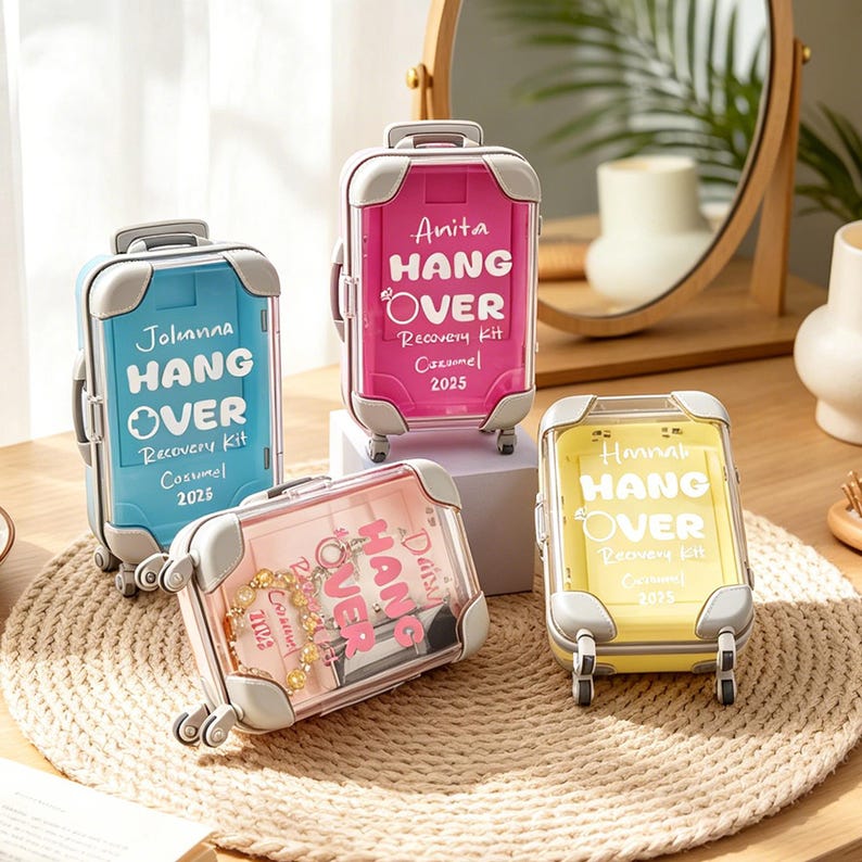 Personalized Girls trip travel mini suitcase party favors hangover recovery kit girls trip survival kit
