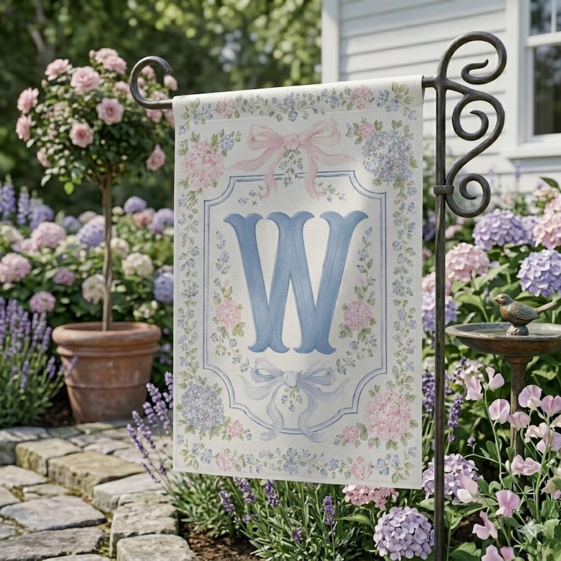 Grandmillennial Hydrangea Garden Flag, Spring Welcome Flag, Summer Garden Flag