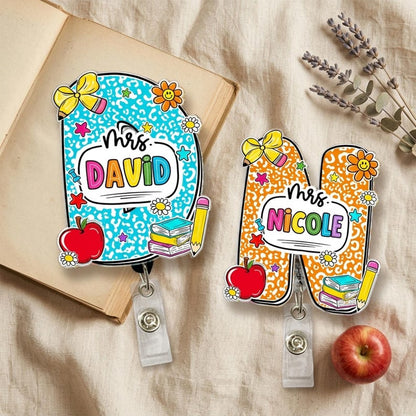 Custom Composition Book Teacher Name Badge Reel: Teacher ID Clip