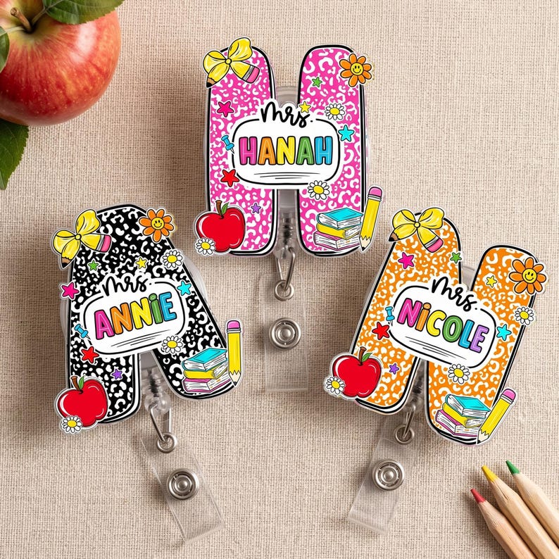 Custom Composition Book Teacher Name Badge Reel: Teacher ID Clip