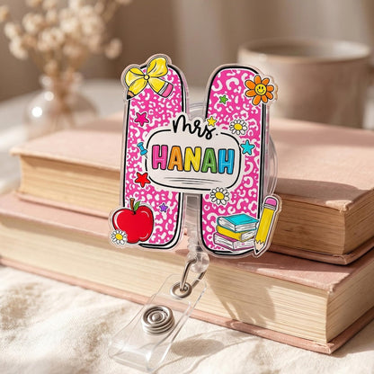 Custom Composition Book Teacher Name Badge Reel: Teacher ID Clip