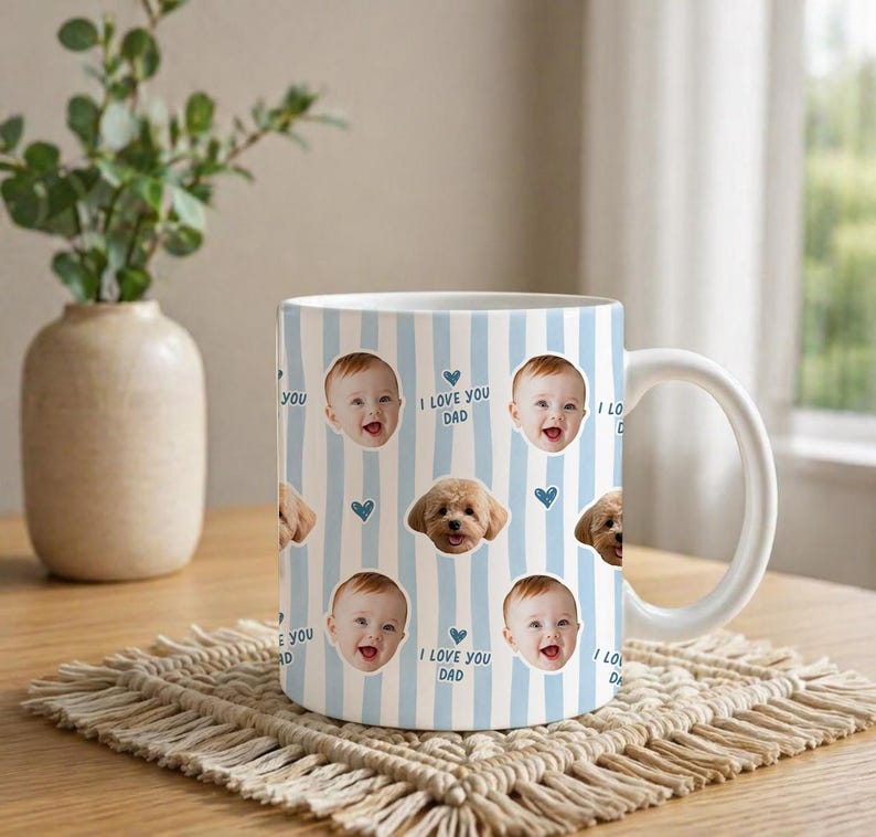 Custom Baby Photo Retro Mug, Best Dad Ever Personalized Father's Day Gift