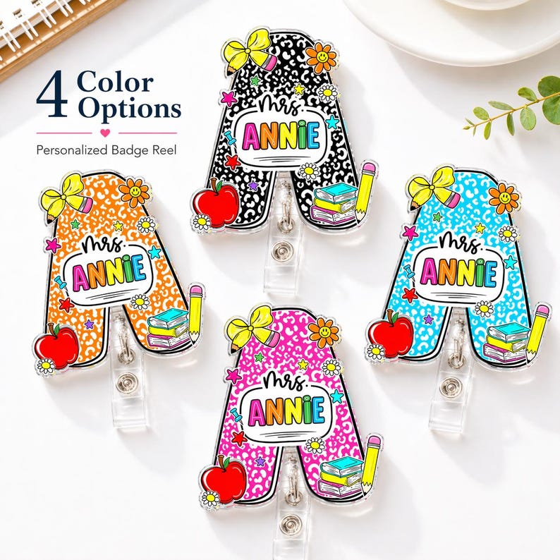 Custom Composition Book Teacher Name Badge Reel: Teacher ID Clip