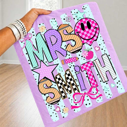Striped Neon Custom Teacher Name Coquette Bow Shirt