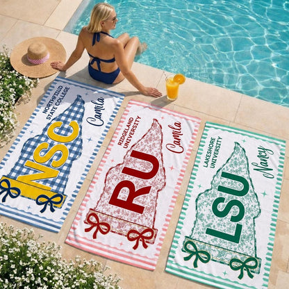 Custom School Pennant Beach Towel, Custom Name College Spirit Flag Towel