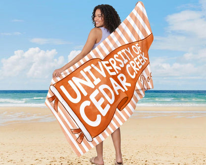 Personalized College Pennant Beach Towel, School Banner School Spirit Beach Towel