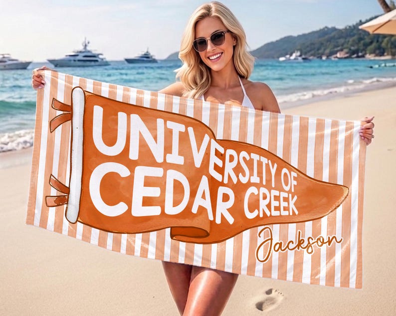 Personalized College Pennant Beach Towel, School Banner School Spirit Beach Towel