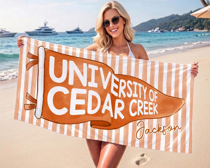Personalized College Pennant Beach Towel, School Banner School Spirit Beach Towel