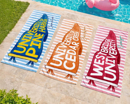 Personalized College Pennant Beach Towel, School Banner School Spirit Beach Towel
