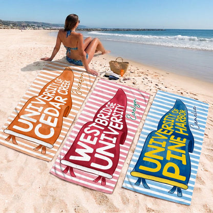 Personalized College Pennant Beach Towel, School Banner School Spirit Beach Towel