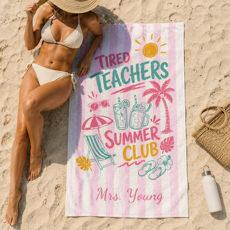 Teachers Off Duty Beach Towel, Personalized Summer Pool Towel