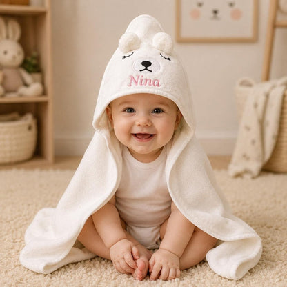 Personalized Baby Hooded Towel, Custom Name Animal Bath Towel
