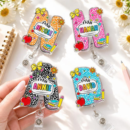Custom Composition Book Teacher Name Badge Reel: Teacher ID Clip