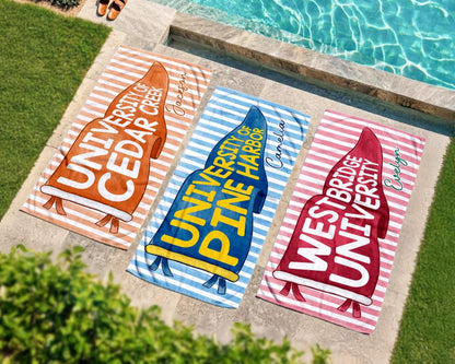 Personalized College Pennant Beach Towel, School Banner School Spirit Beach Towel
