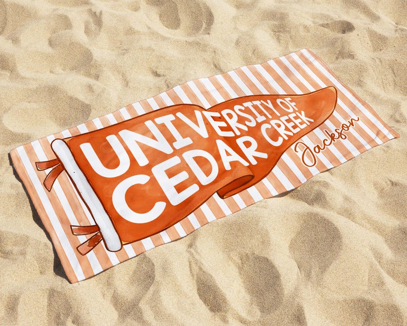 Personalized College Pennant Beach Towel, School Banner School Spirit Beach Towel