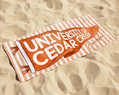 Personalized College Pennant Beach Towel, School Banner School Spirit Beach Towel
