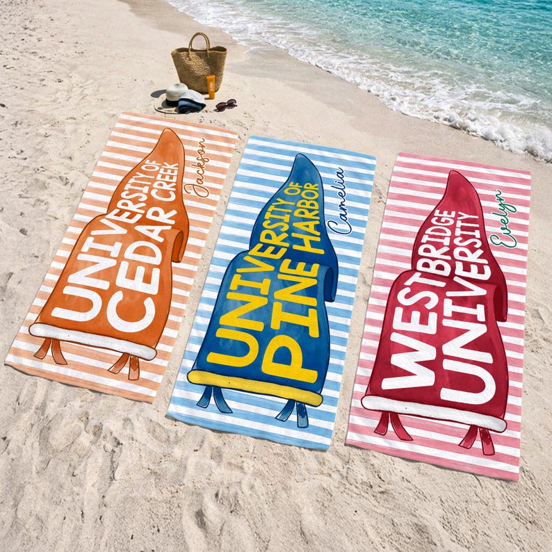 Personalized College Pennant Beach Towel, School Banner School Spirit Beach Towel