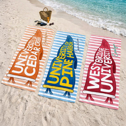 Personalized College Pennant Beach Towel, School Banner School Spirit Beach Towel