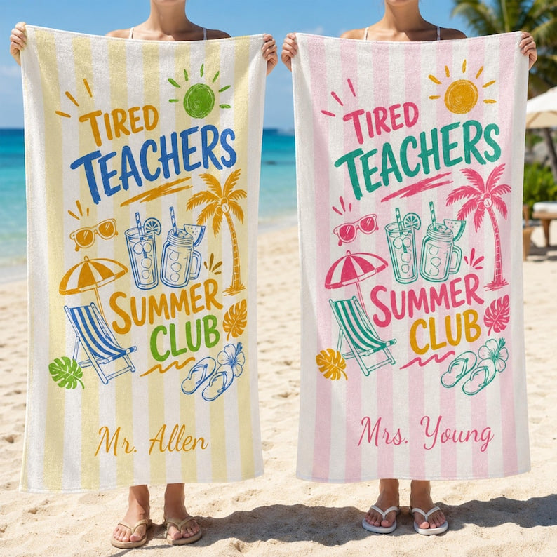 Teachers Off Duty Beach Towel, Personalized Summer Pool Towel