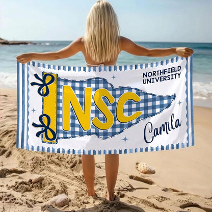 Custom School Pennant Beach Towel, Custom Name College Spirit Flag Towel
