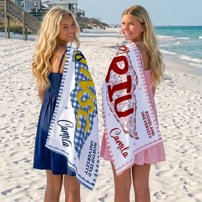Custom School Pennant Beach Towel, Custom Name College Spirit Flag Towel