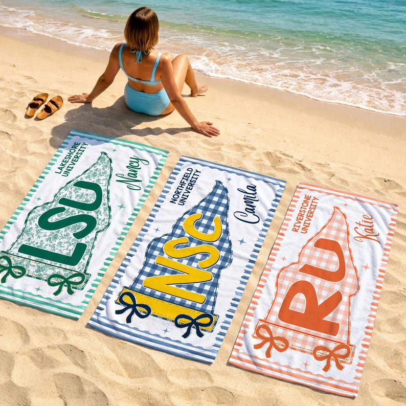 Custom School Pennant Beach Towel, Custom Name College Spirit Flag Towel