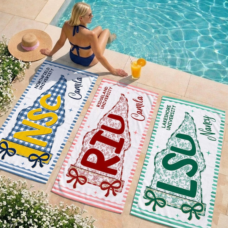 Custom School Pennant Beach Towel, Custom Name College Spirit Flag Towel