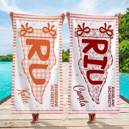 Custom School Pennant Beach Towel, Custom Name College Spirit Flag Towel