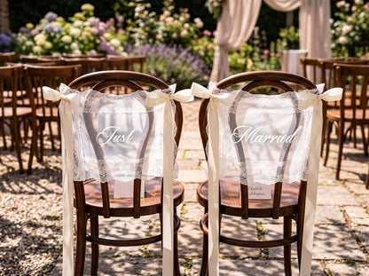 Personalized Lace Just Married Wedding Chair Sash | Custom Bride Groom Chair Banner