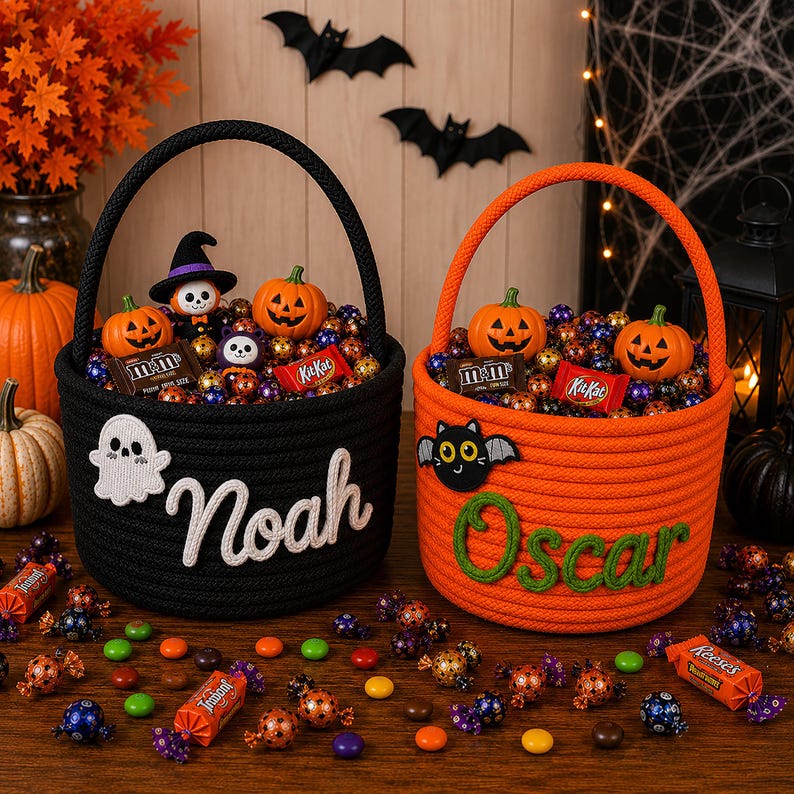 Personalized Halloween Basket, Custom Trick or Treat Basket