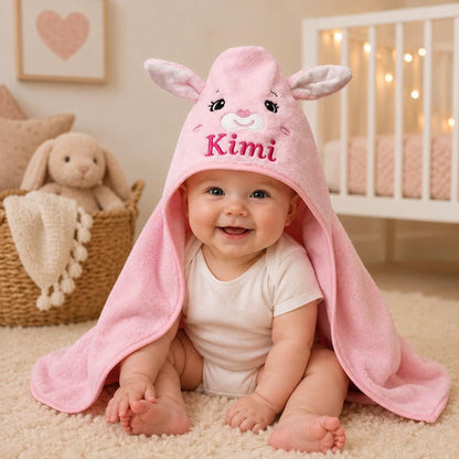 Personalized Baby Hooded Towel, Custom Name Animal Bath Towel