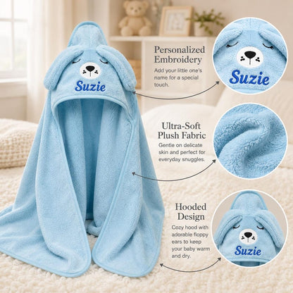 Personalized Baby Hooded Towel, Custom Name Animal Bath Towel