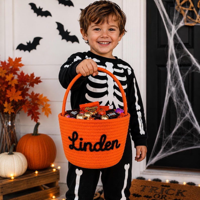 Personalized Halloween Basket, Custom Trick or Treat Basket