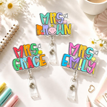 Custom Groovy Teacher Name Badge Reel: Personalized ID Clip