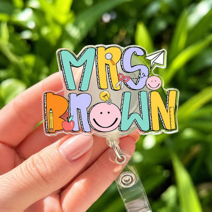 Custom Groovy Teacher Name Badge Reel: Personalized ID Clip