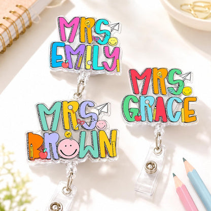 Custom Groovy Teacher Name Badge Reel: Personalized ID Clip