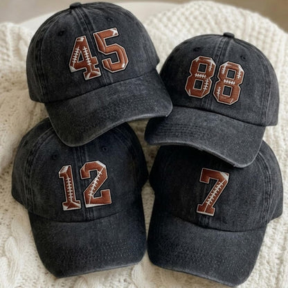 Personalized Football Number Embroidered Hat, Custom Game Day Cap,