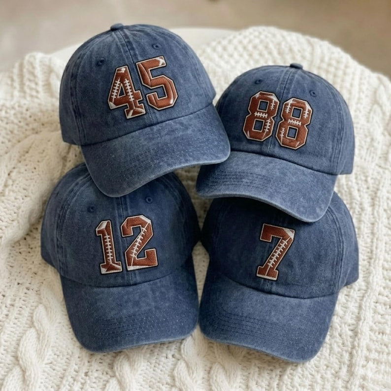 Personalized Football Number Embroidered Hat, Custom Game Day Cap,