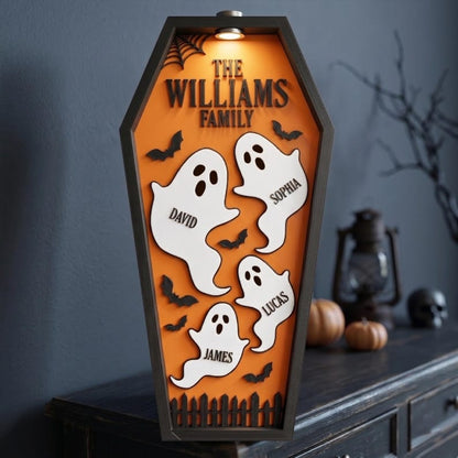 Personalized Ghost Family Coffin Sign, Custom Halloween Decor