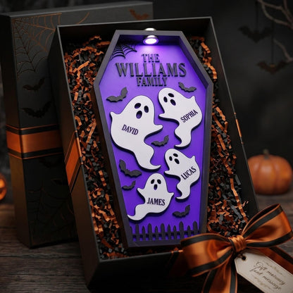 Personalized Ghost Family Coffin Sign, Custom Halloween Decor
