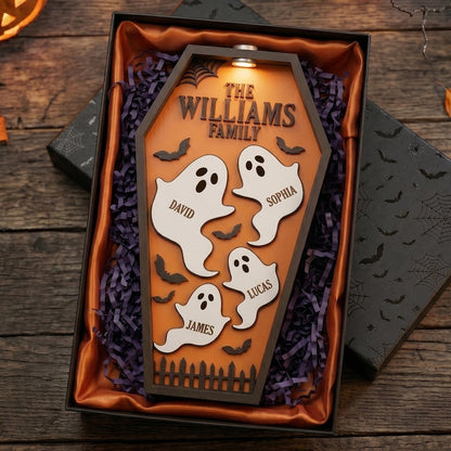Personalized Ghost Family Coffin Sign, Custom Halloween Decor