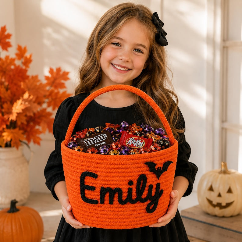 Personalized Halloween Basket, Custom Trick or Treat Basket