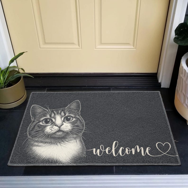 Custom Pet Sketch Doormat, Dog Line Art Welcome Mat, Personalized Dog Mom Cat Lover Doormat