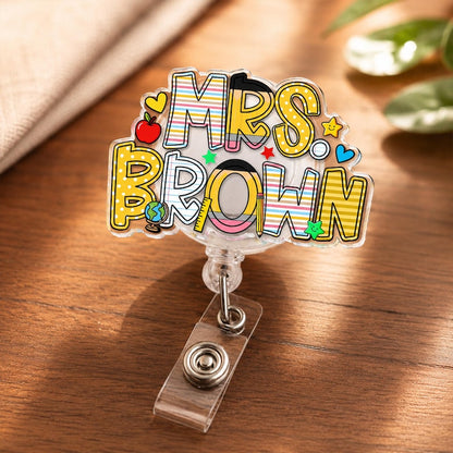 Custom School Pattern Name Teacher Badge Reel: Personalized ID Clip